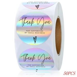 Holographic Thank You Stickers for Small Business - 50PCS